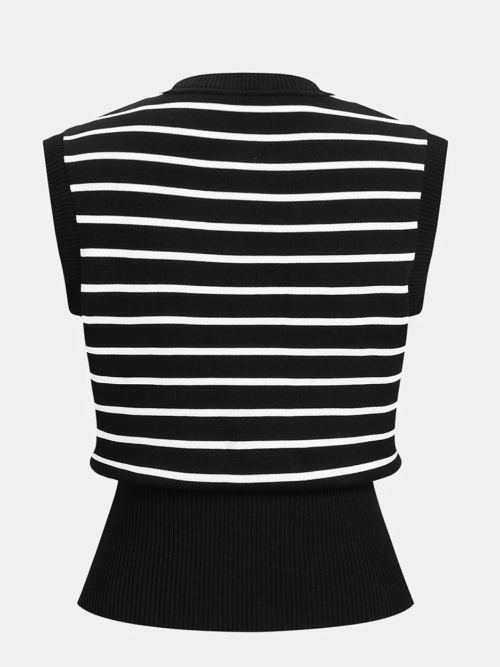 Commense Black & White Striped Sleeveless Knit Shell - Picture 2 of 8